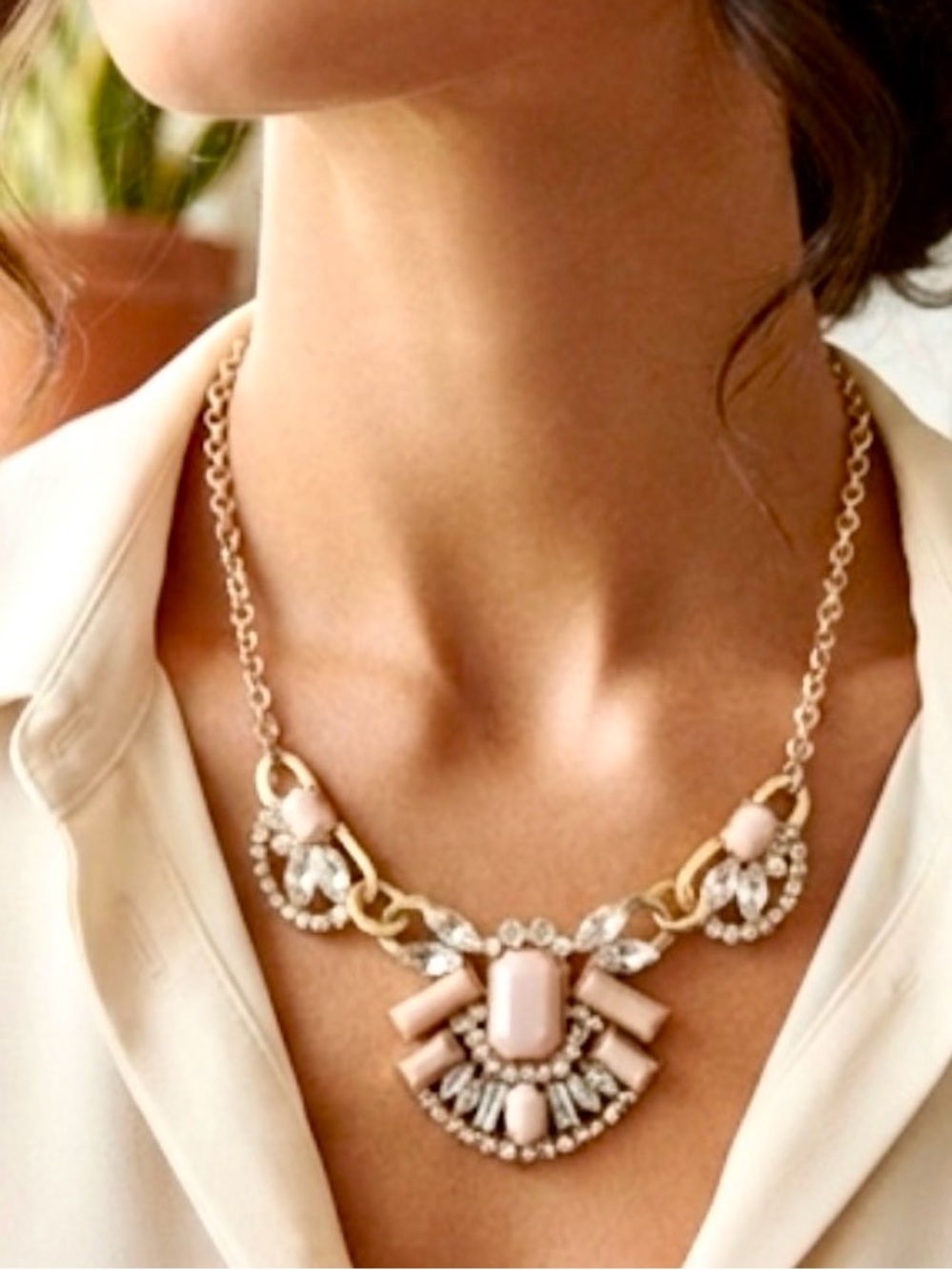 Dress Barn Pink and Clear Crystal Statement Necklace